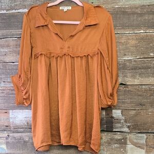 Charmed Hearts Peasant Blouse in Rust Orange, Size XL